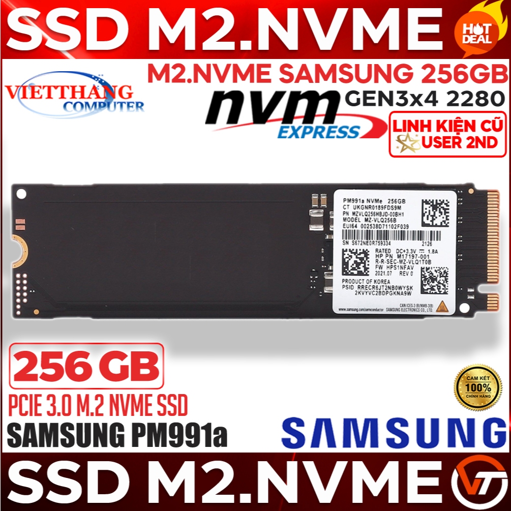 Ổ cứng SSD M2 Nvme Samsung PM991a 256GB Gen3x4 2280 Zin chuẩn xịn đã qua sử dụng ( Cũ - 2nd )