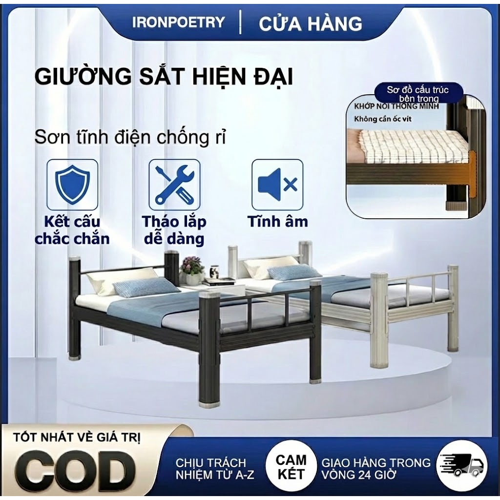 Giường Sắt Chắc Chắn Cho Ký Túc Xá Phòng Trọ Và xá công nhân Trường Không Kêu Không Gỉ Dễ Lắp Rap