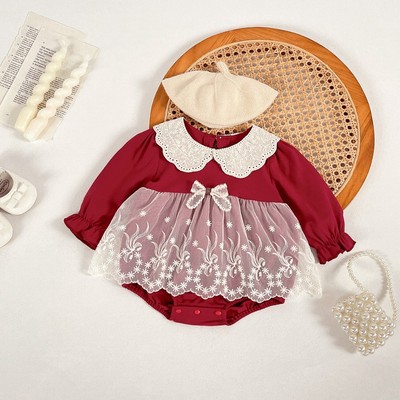 Body Váy Voan Tay Dài Màu Đỏ Noel Cho Bé Gái Sơ Sinh 1 2 Tuổi MINTSCLOSET Quảng Châu - BV7219