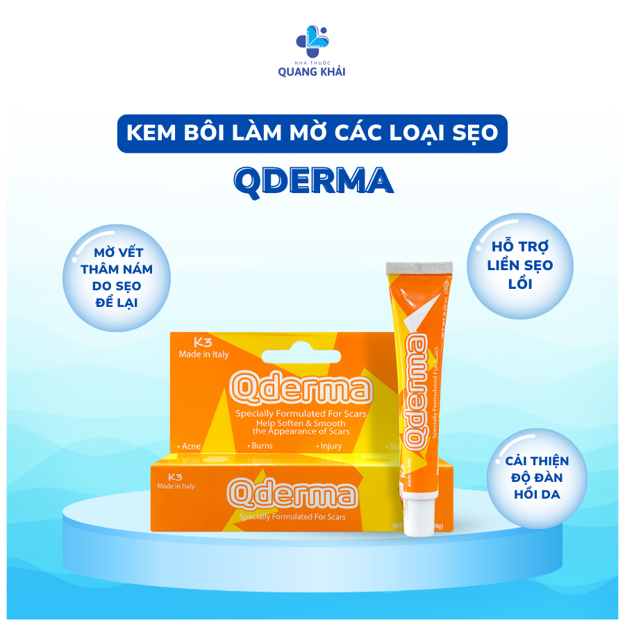 Kem Bôi Sẹo QDERMA - Hỗ Trợ Liền Sẹo Lồi, Làm Mờ Các Vết Thâm Nám Do Sẹo, Dưỡng Ẩm Cho Da Tuýp 20G