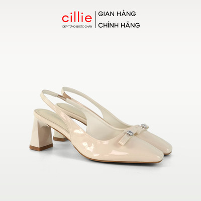 Cillie Giày Cao Gót Slingback Nữ Gót Vuông Chắc Chắn Mũi Nhọn Thanh Lịch Da Bóng Cao Cấp CG44