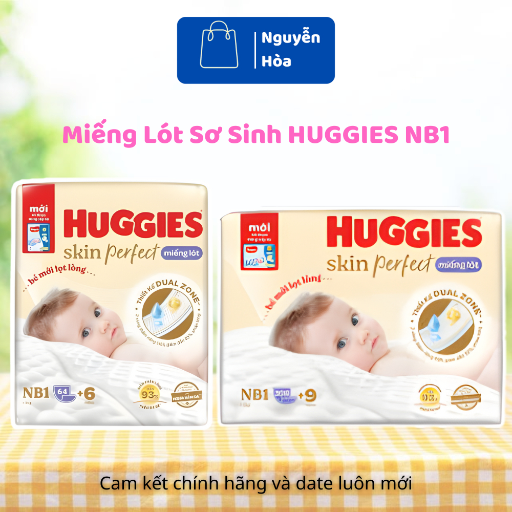 Miếng lót sơ sinh Huggies Skin Perfect NB1 Size Newborn B1 64+6 Miếng Tã NB1 Thiết Kế Dual Zone Bảo 