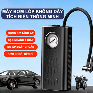 Máy Bơm Lốp Ô Tô, Xe Máy Cầm Tay Không Dây Thông Minh Bơm Nhanh, Dùng Đa Năng Cho Mọi Loại Xe, Tích Hợp Sạc Nhanh