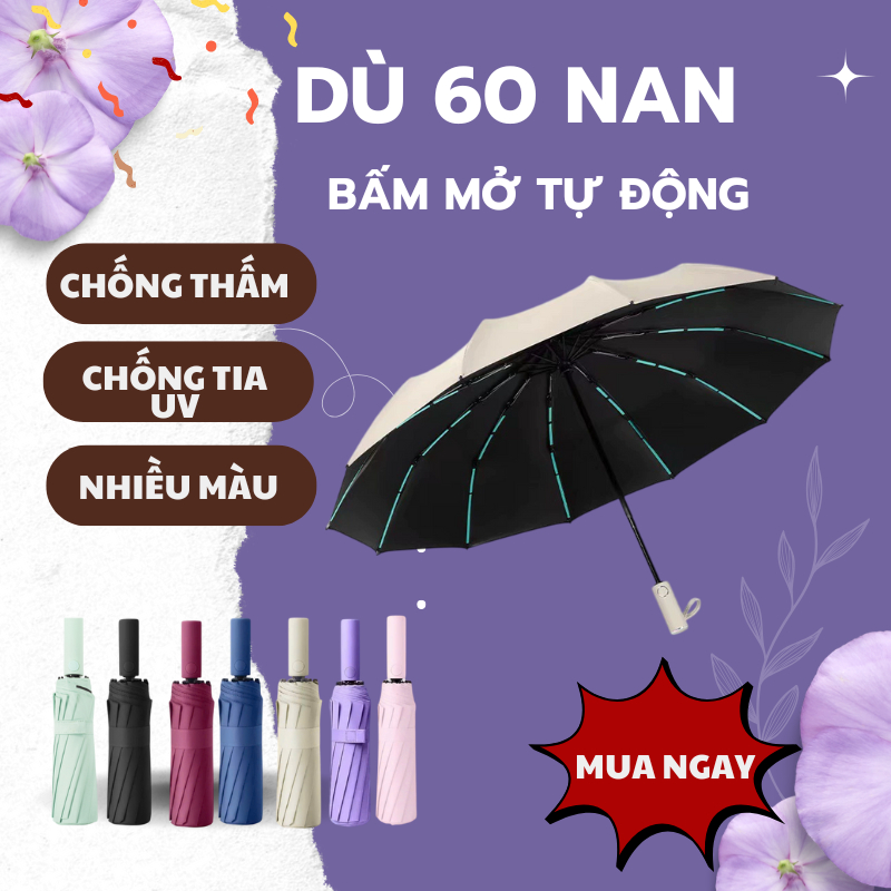Dù Che Mưa 60 Nan Chắc Chắn Tự Động Đóng Mở Chống Tia UV
