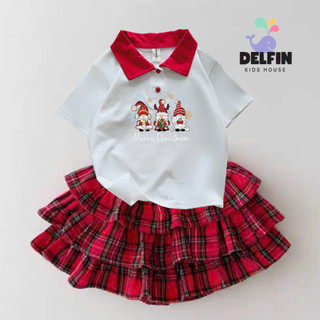   Hỏa Tốc HCM  Sét NOEL bé gái áo polo in hình NOEL mix chân váy Caro noel Tầng Delfinkid sét váy noel 10-30kg 