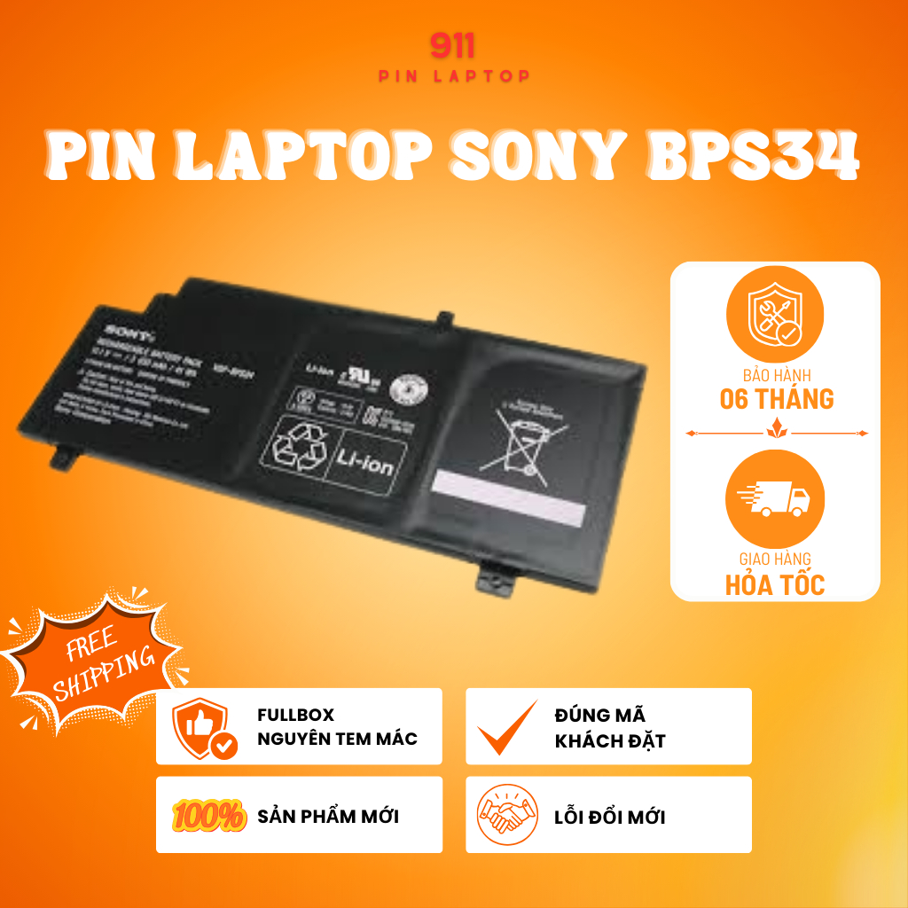 Pin Dùng Cho Laptop Sony Vaio BPS34 Touch SVF15A1ACXB SVF15A1ACXS VGP-BPS34 Zin Chính Hãng