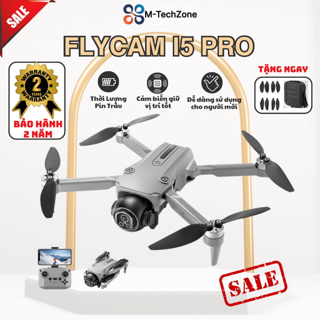 Flycam i5 Pro, Máy Bay Điều Khiển Từ Xa 4 Cánh Flycam Cao Cấp 2 Camera, Drone FVP Cao cấp