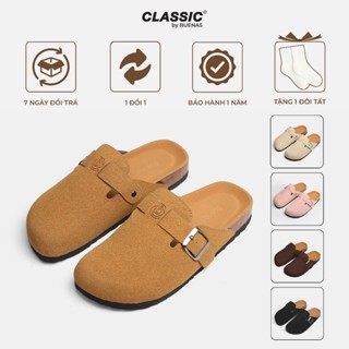  Dép sục da bò lộn màu nâu cao cấp - dép bịt mũi thời trang nam nữ BU09 Buenas Classic 