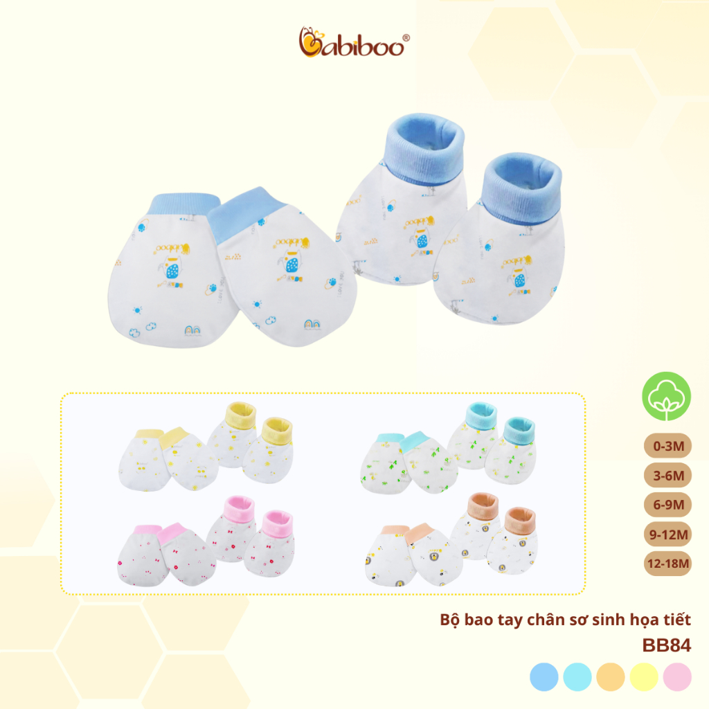 Bao tay bao chân cho bé Babiboo set bao tay, bao chân chất cotton in họa tiết xinh xắn - BB84