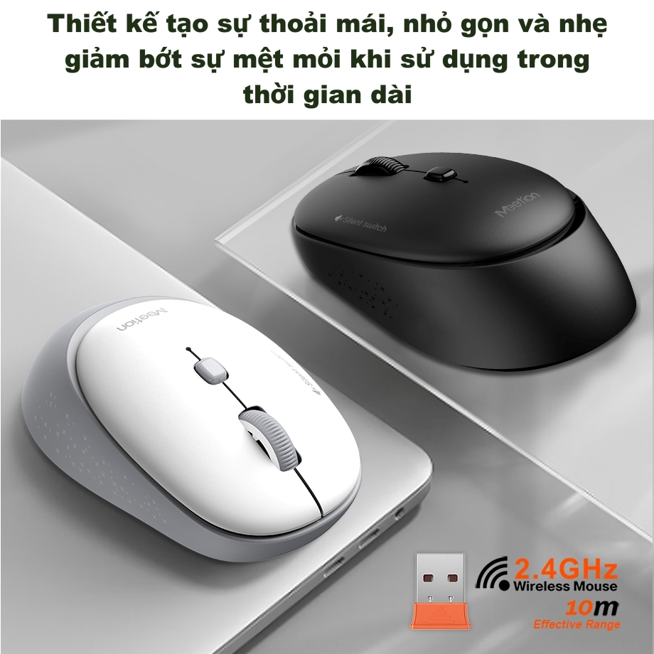 Chuột không dây Meetion R571 chống ồn kết nối USB 2.4GHz thiết kế nhỏ gọn pin rời AA sử dụng hơn 6 tháng | BigBuy360 - bigbuy360.vn