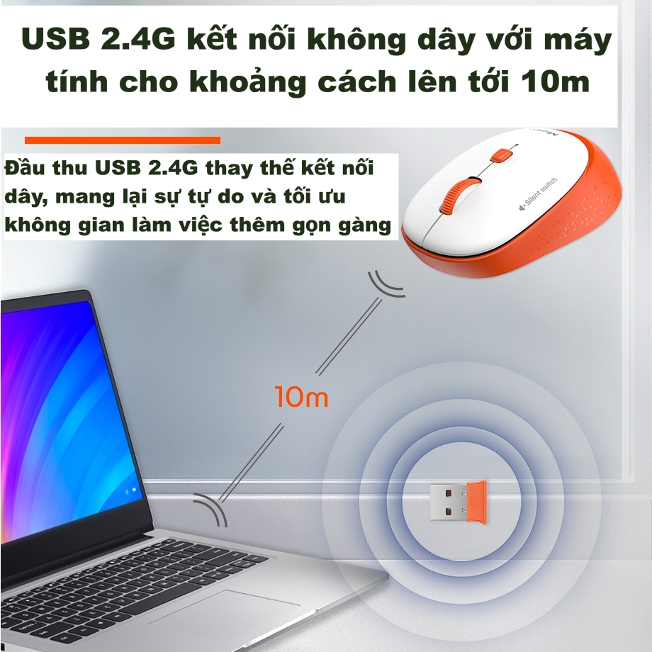 Chuột không dây Meetion R571 chống ồn kết nối USB 2.4GHz thiết kế nhỏ gọn pin rời AA sử dụng hơn 6 tháng | BigBuy360 - bigbuy360.vn