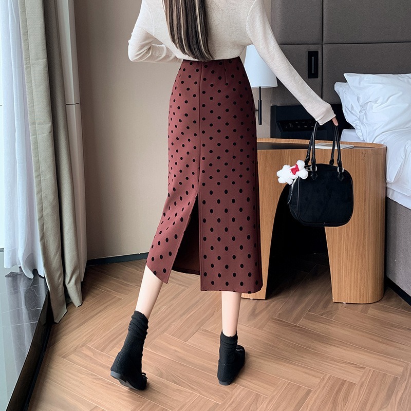 [ MONALIZA ] Chân Váy Dài Chân Váy Xoè Chân Váy Chữ A Chấm Bi Xẻ Tà Sau