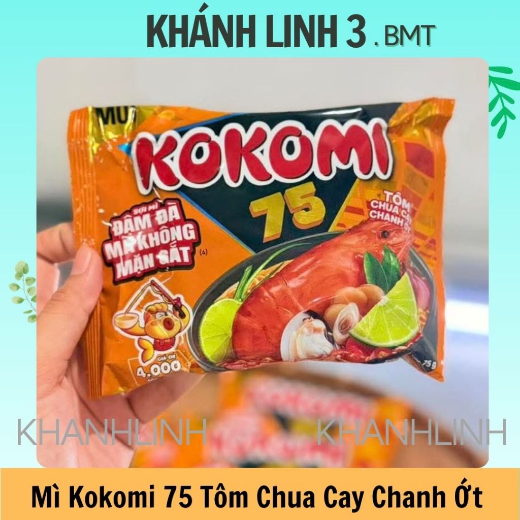 🍀 2 Thùng Mì Kokomi Vị Tôm Chua Cay Chanh Ớt Thùng 30 Gói X 75G.