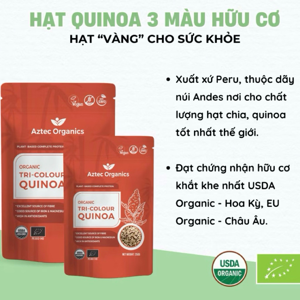 Hạt Diêm Mạch 3 Màu Hữu Cơ Aztec Organic -200g-Organic Quinoa mix