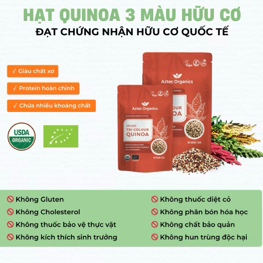 Hạt Diêm Mạch Trắng/ 3 Màu Hữu Cơ Aztec -200g- Organic Quinoa