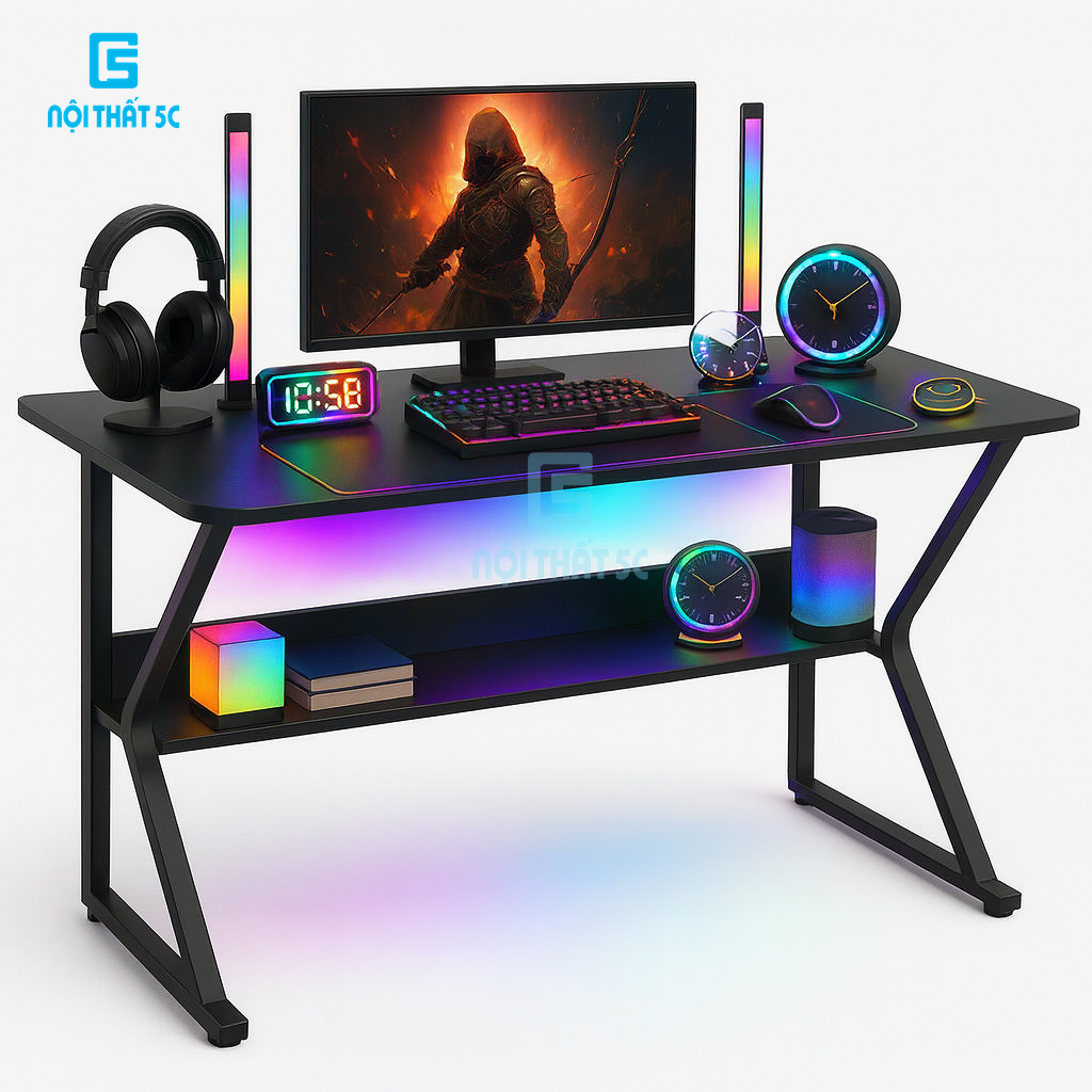 Bàn gaming, bàn làm việc chân K cong Nội Thất 5C phù hợp nhiều không gian, hiện đại chắc chắn tháo l