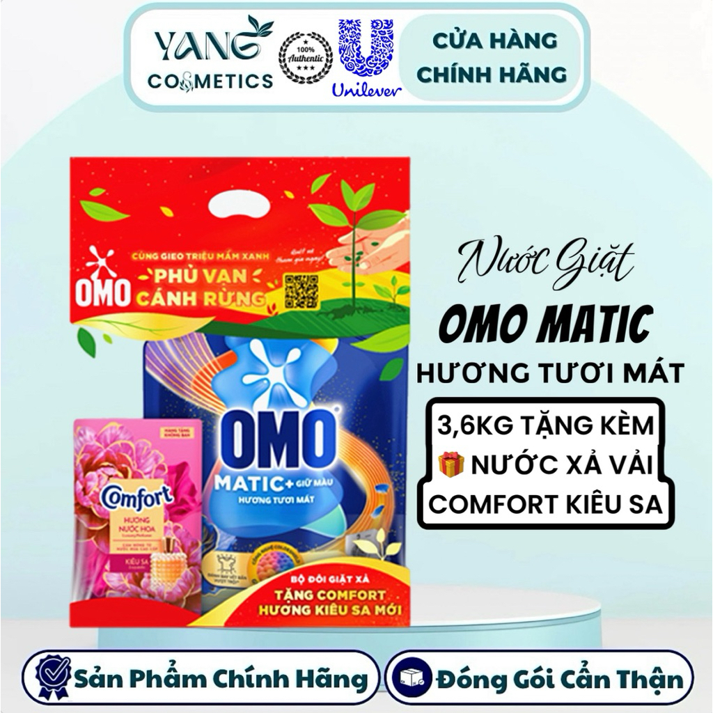 Nước Giặt Omo Matic 3,6kg Tặng Nước Xả Vải Comfort Kiêu Sa - Omo Matic Hương Tươi Mát