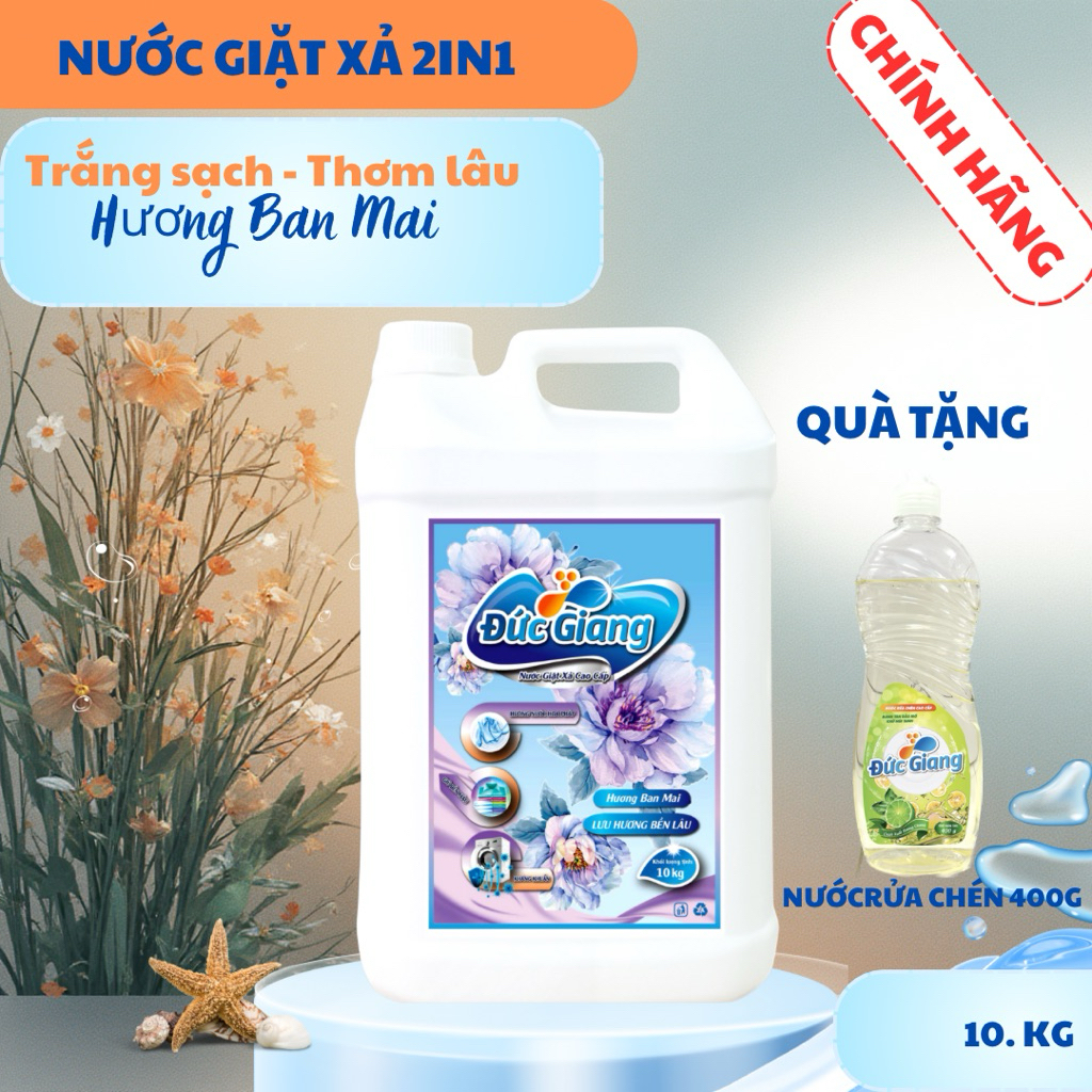 Nước Giặt xả 2in1 Can 5kg 10kg  Đức Giang, Hương Nước Hoa, Giặt sạch các vết bẩn, Lưu Lại Hương Thơm