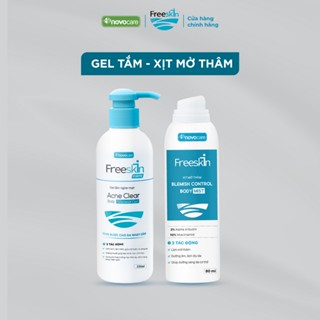  Combo Gel tắm ngừa mụn & Xịt mờ thâm Novocare -Freeskin hỗ trợ giảm mụn lưng giảm thâm dưỡng sáng da và làm đều màu da 