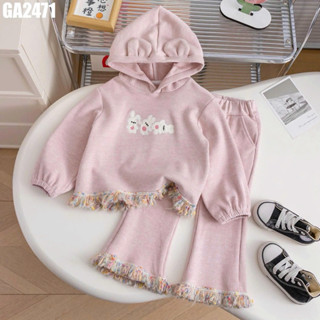  Set Thu Đông Áo Hoodie Mũ Tai Thỏ Quần Ống Loe Hồng Bé Gái 1-8 Tuổi MINTSCLOSET Quảng Châu - GA2471 