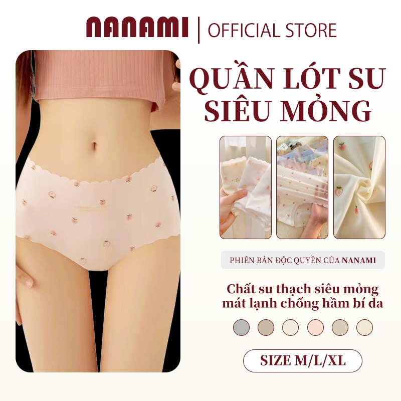 [NANAMI] 🔥 Combo 10/5/3 Quần Lót Nữ Su Lụa Thạch Băng Tàng Hình Cạp Cao Hoạ Tiết Hình Trái Dâu Siêu Xinh