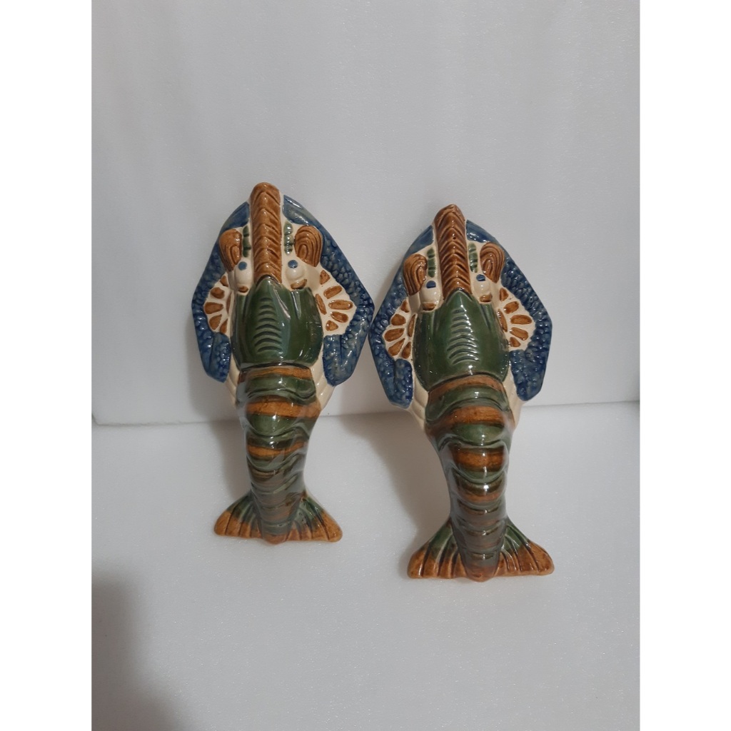 Cặp Con tôm gốm sứ , tôm treo tường , cá treo tường chậu trồng cây dây leo, chậu treo tường