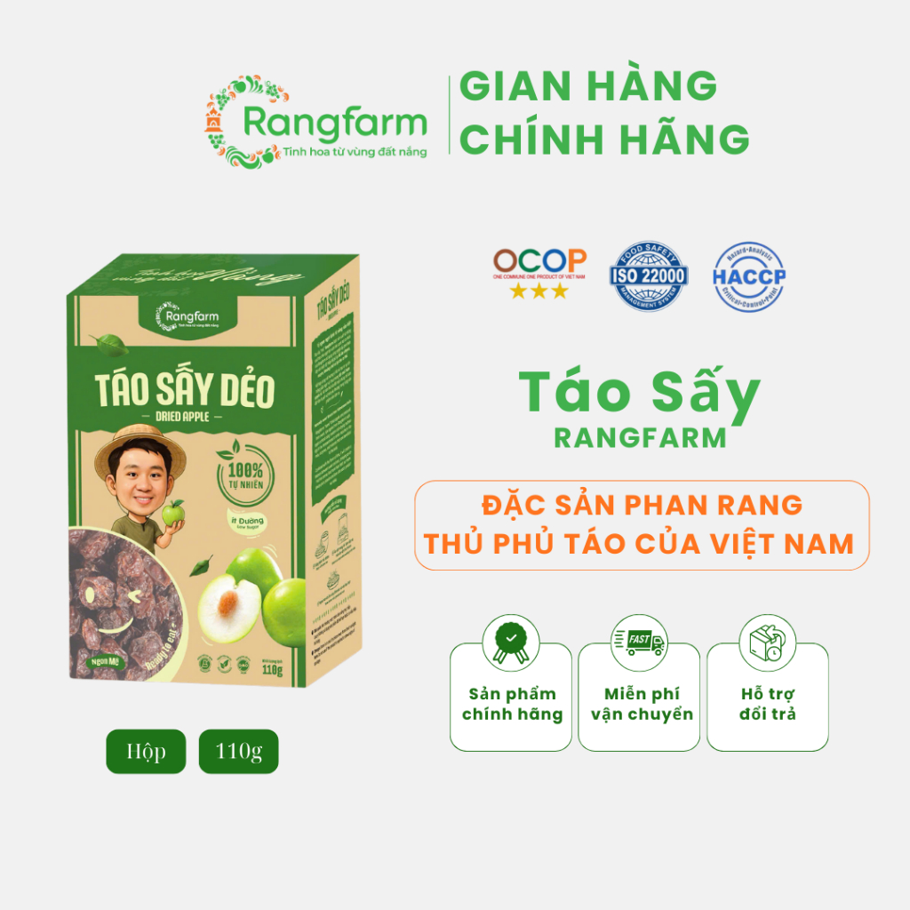 Táo Xanh Sấy Dẻo Rangfarm Savor the Happiness – Nguyên Bản, Từ Táo Xanh Phan Rang – Hộp giấy 110g