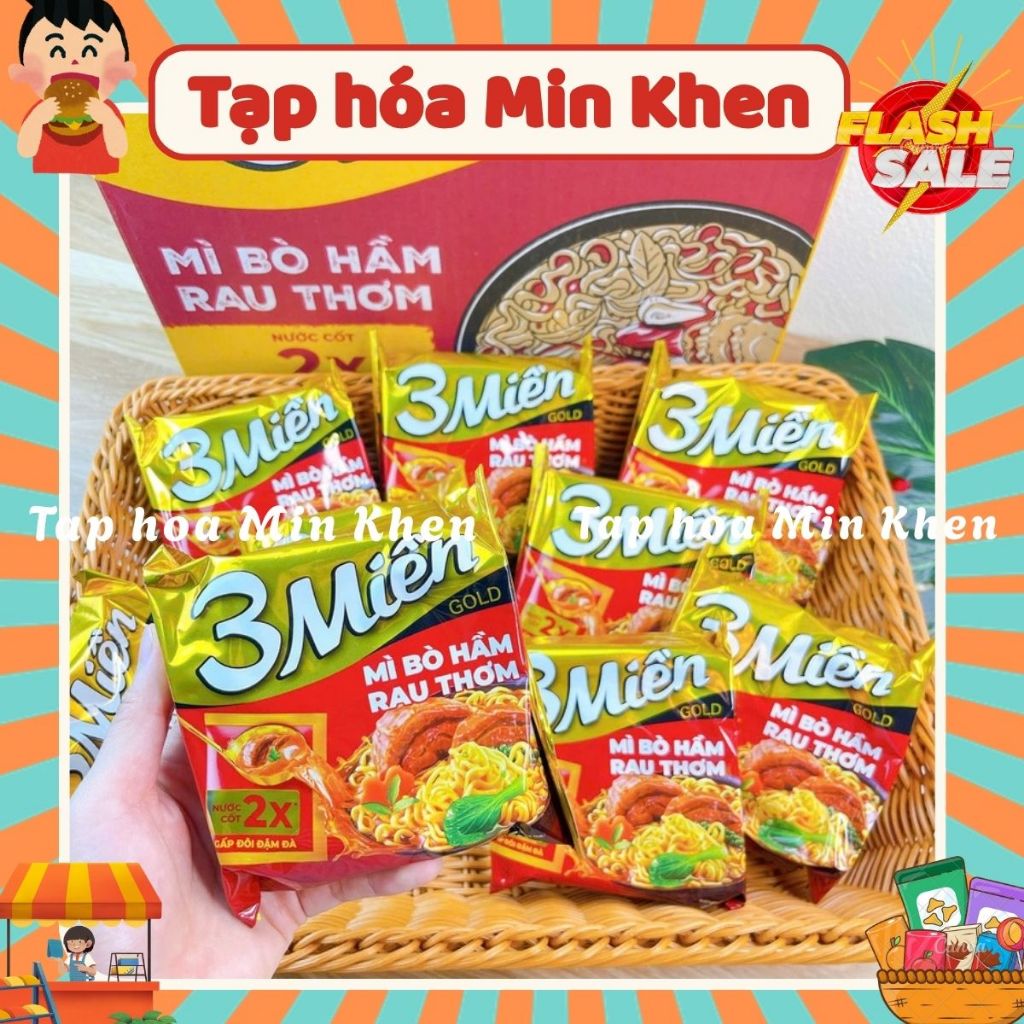 Combo 10 gói Mì Ba Miền Gold Bò Hầm Rau Thơm 75G-tạp hóa min khen