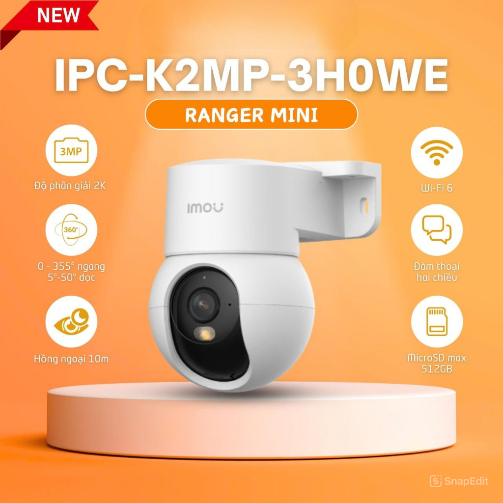 Camera Wifi IMOU K2MP 2K-3MP (Ranger Mini) Đàm Thoại, Màu Ban Đêm, Bảo Hành Chính Hãng
