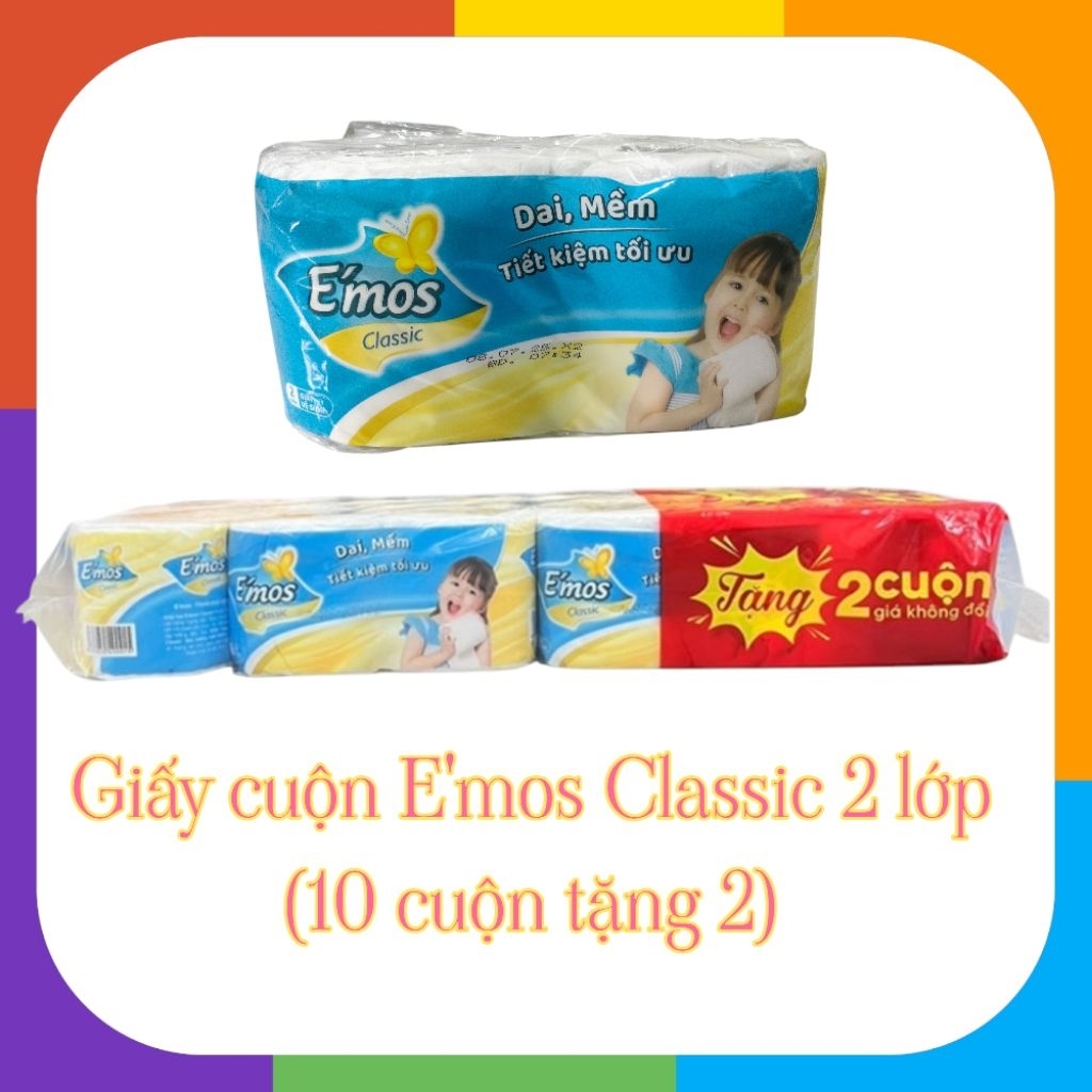 (12 Cuộn) Giấy Cuộn Vệ Sinh E'mos Classic 2 Lớp