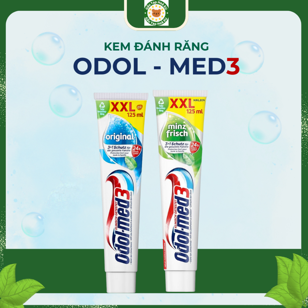 Kem đánh răng Odol-med3 Đức Original/Mint Fresh – Bạc hà thơm mát – Hỗ trợ chắc răng ngừa mảng bám