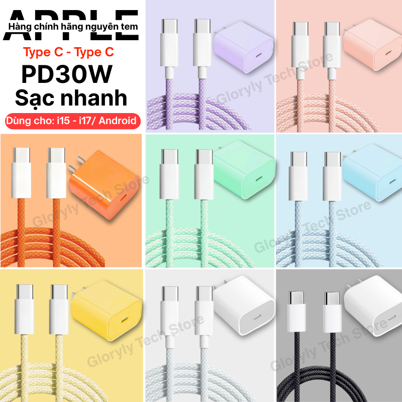 【Type C to Type C（30W）】Bộ sạc nhanh Củ sạc Dây sạc Type C to C Dây Dù 1m Sạc Nhanh Cho i15/i16 Dòng Máy Android TypeC | BigBuy360 - bigbuy360.vn