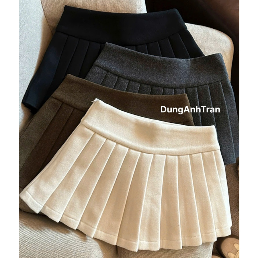 Chân Váy Dạ Xếp Ly To 2 Lớp Có Quần Bảo Hộ Hàng QCL1