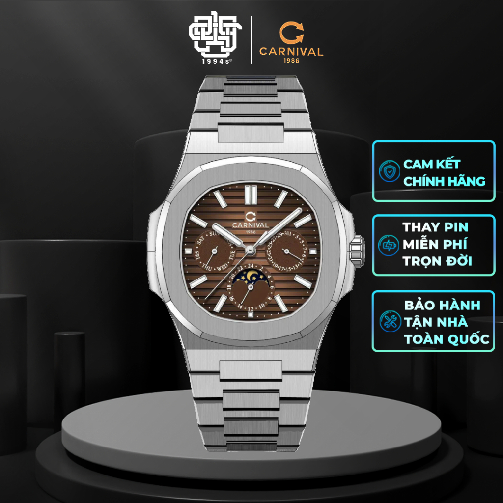 Đồng Hồ Nam CARNIVAL 8179G-VT-N Sun And Moon Automatic Thanh Lịch Hàng Chính Hãng