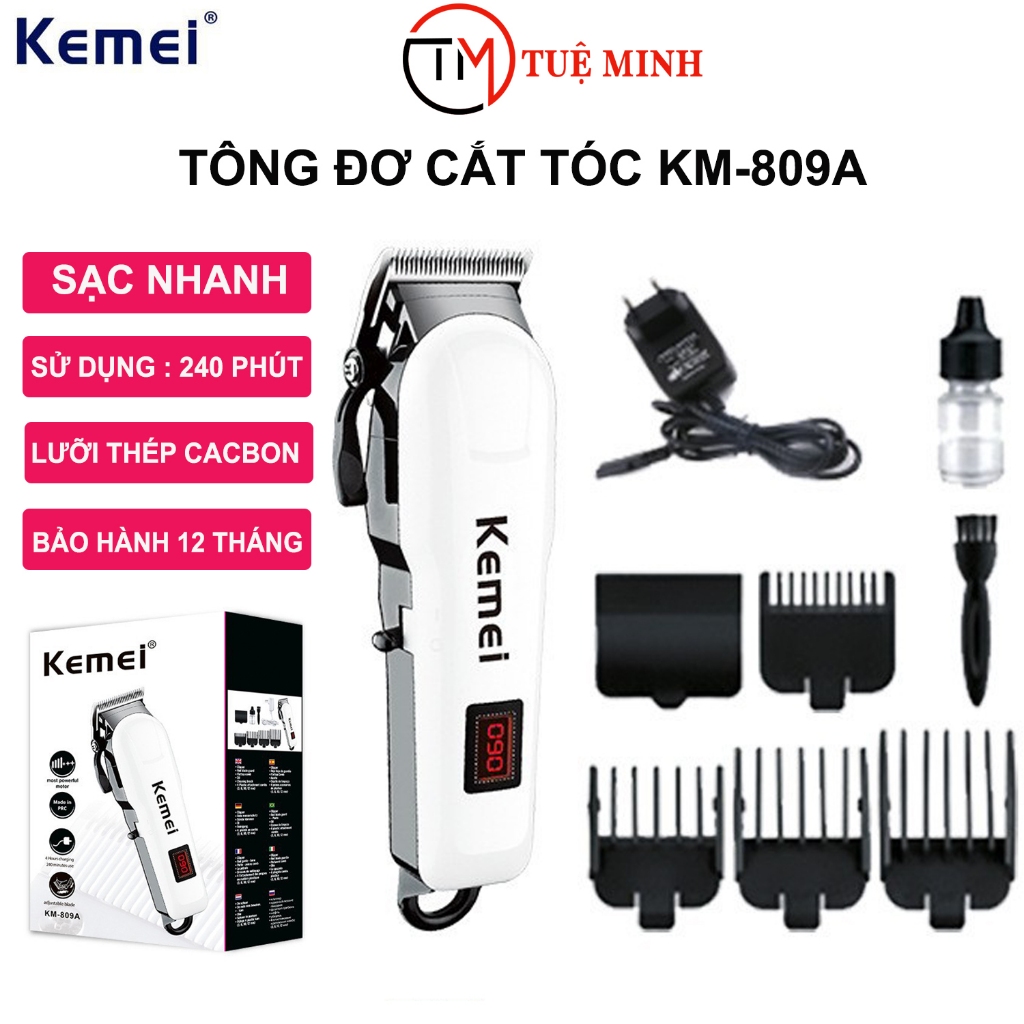 [ KEMEI ] 2 mẫu Tông đơ cắt tóc bán chạy KM- 809A / KM-PG809A, lưỡi dao cacbon, sử dụng 240 phút.