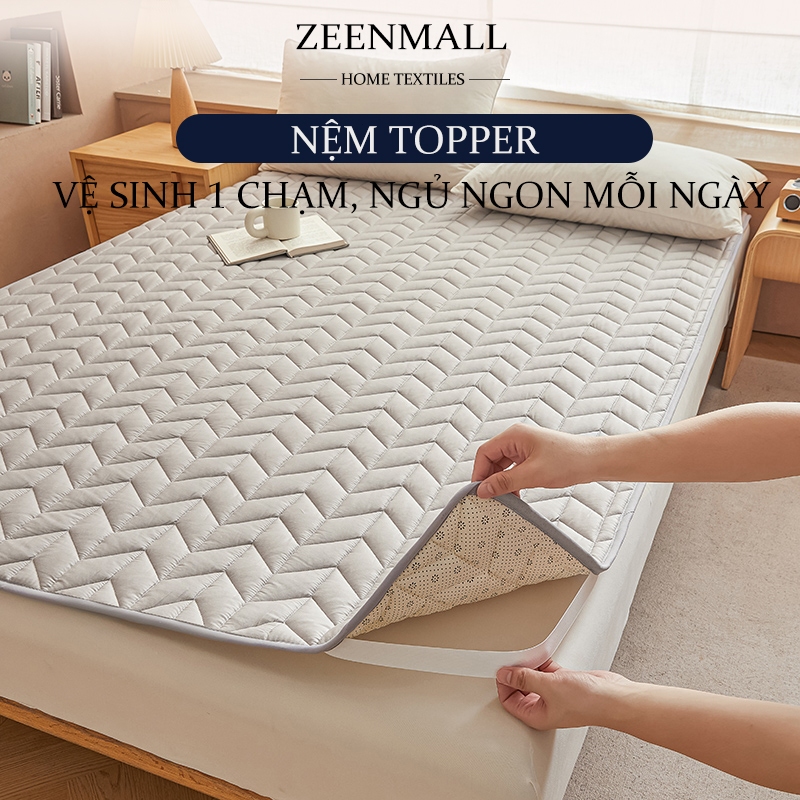 ZEEN Nệm Topper Giặt Máy 1m2x2m Cuộn Gọn Chống Ẩm