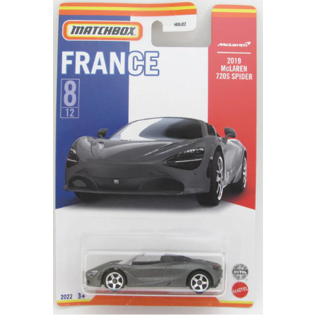 Xe mô hình tỉ lệ 1:64 CHÍNH HÃNG Matchbox McLaren 720s spider FRANCE xám nhám