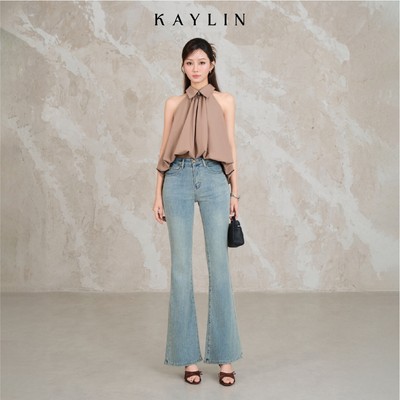 Quần JEAN KAYLIN form ôm ống loe phối túi đắp chất vải denim dầy dặn phong cách - N2406