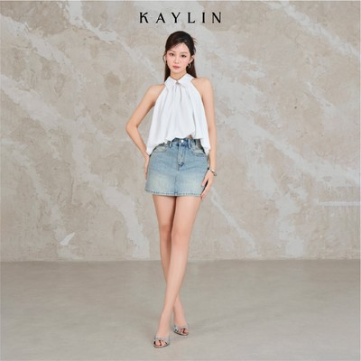 Chân váy JEAN KAYLIN form mini đính đá chất vải denim dầy dặn phong cách BST Hè 2025 - N2471