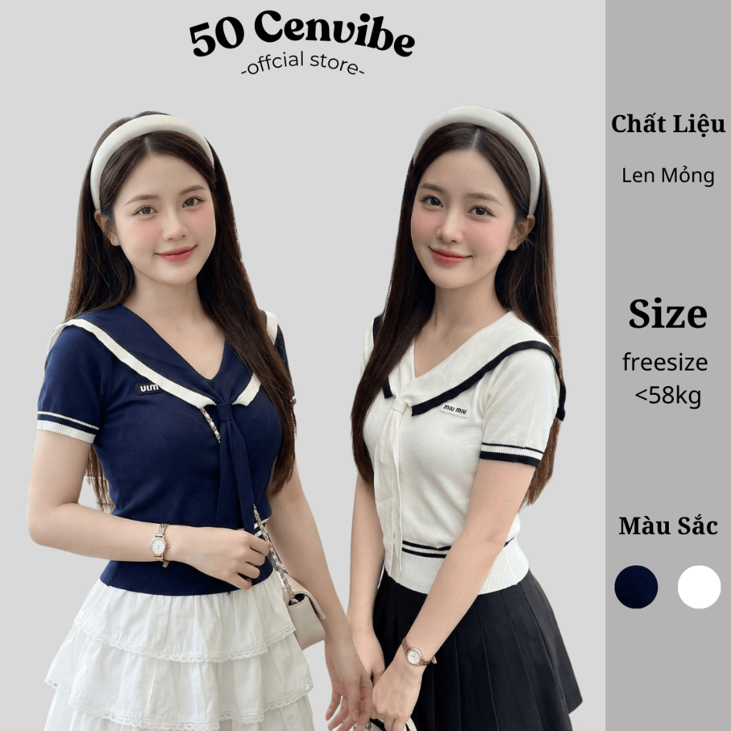 Áo Croptop Thủy Thủ Len Mongtoghi Nữ, Tay Ngắn Mỏng Mát, Co Giãn Dễ Chịu (50 Cenvibe.Clothing) 1-404