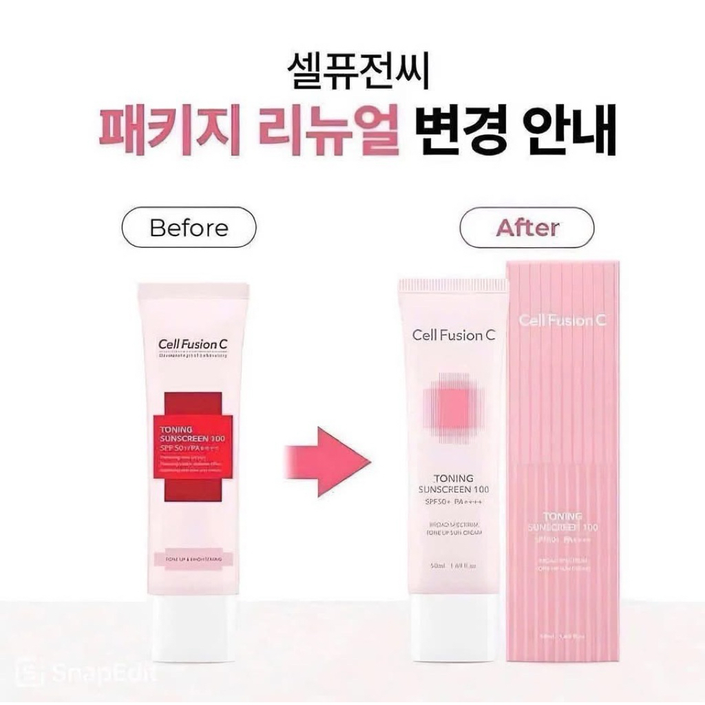 2-5 lọ Kem chống nắng Cell Fusion C Toning SPF 50+ (50ml) hạn 2028 Hàn Quốc nâng tông dưỡng sáng mờ 