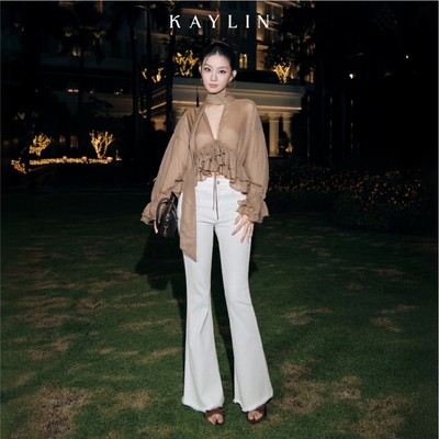 Quần JEAN KAYLIN form ôm ống loe phối tua rua chất vải Denim dầy dặn phong cách BST Hè 2025 - N2446