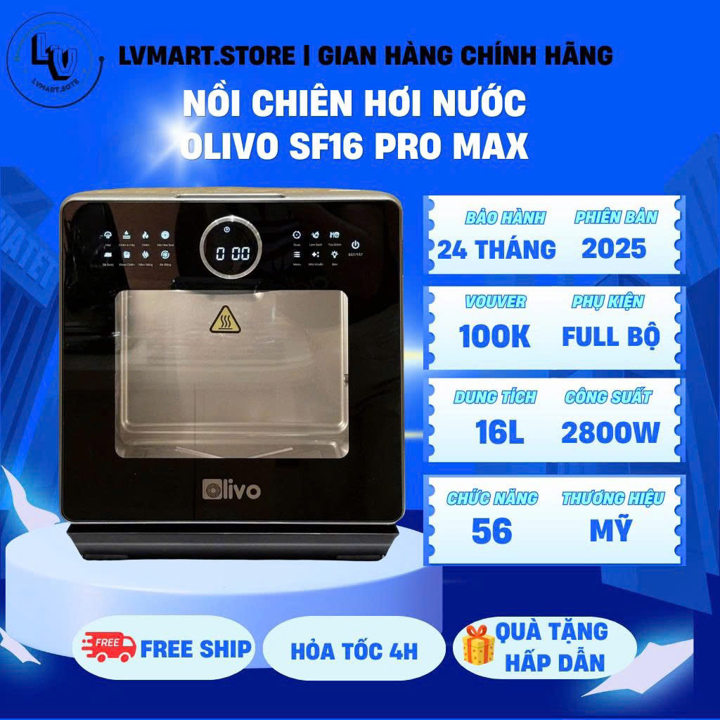 [CHÍNH HÃNG] Nồi Chiên Hấp Đa Năng OLIVO SF16 PRO 70 Chức Năng Dung Tích 16L