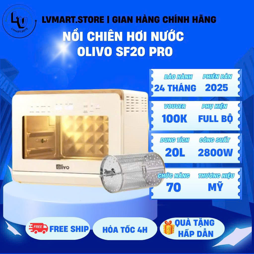 [CHÍNH HÃNG]Nồi Chiên Hơi Nước Olivo SF20 PRo Bảo Hành Chính Hãng 24 Tháng
