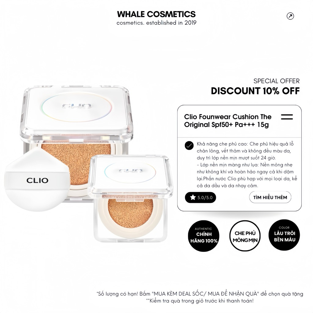 (Trắng) Phấn Nước Clio Kill Cover Founwear Cushion The Original