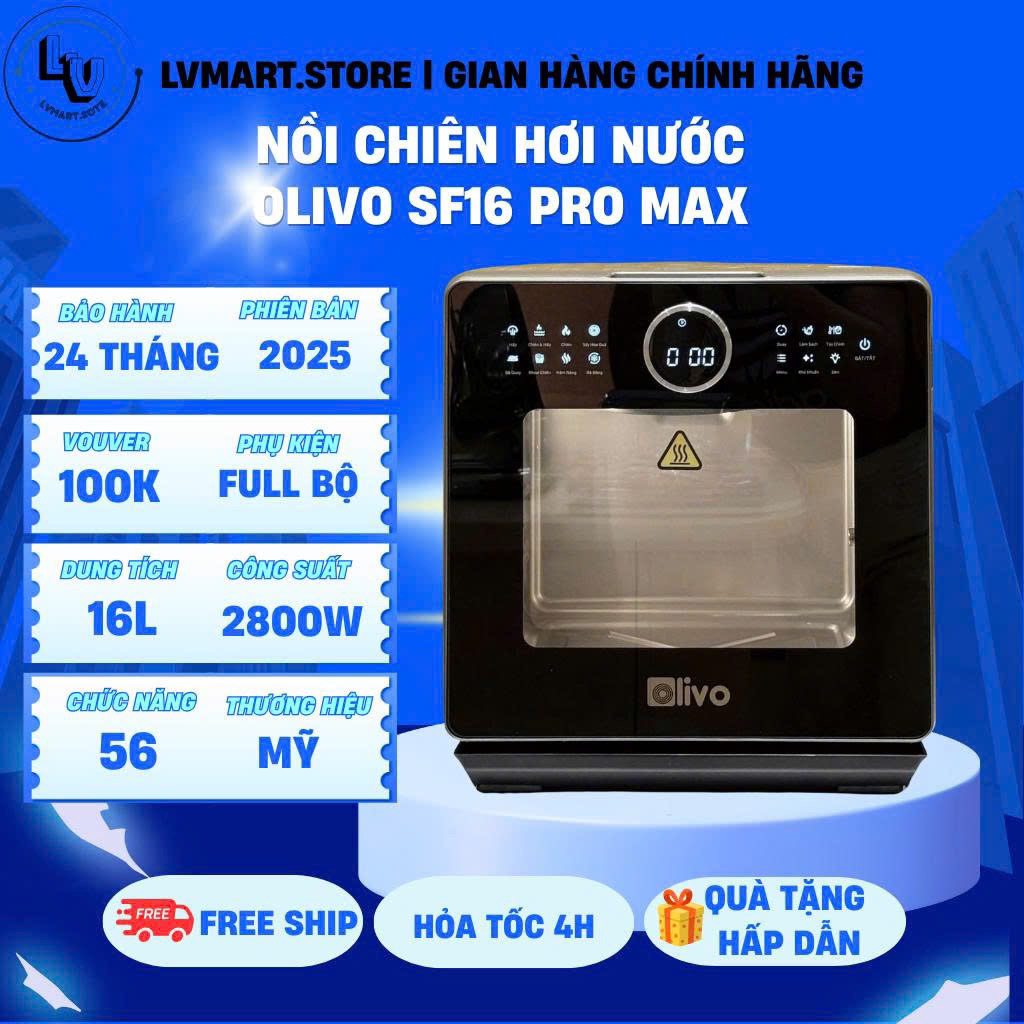 Nồi chiên hấp đa năng OLIVO SF16 PRO phiên bản 2025 với 70 Chương Trình, Dung Tích 16L - 2800W,