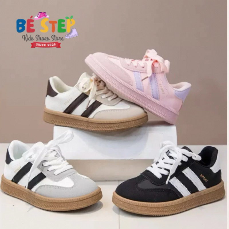GTT03 - Giày Thể Thao Bé Trai Bé Gái 2 Sọc Size 26-37 Đế Phẳng Dây Buộc Kiểu Dáng Cơ Bản - Giày Dép 