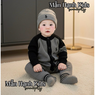  Bodysuit len Ngựa Xám pha tay Đen cho bé sơ sinh { tặng kèm mũ } đồ bé trái bé gái mùa đông ấm áp   MH-KIDS  