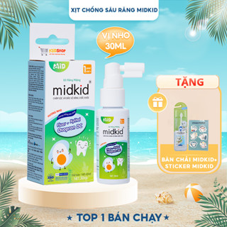 Xịt chống sâu răng Midkid cho bé từ 1 tuổi vị Nho 30ml giúp bảo vệ men răng, loại bỏ mảng bám đen ố vàng sạch thơm miệng