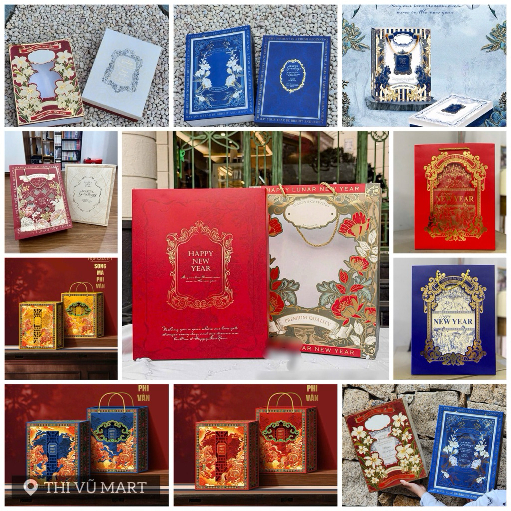 Hộp Quà Tết Xuân Carton Sóng-Happy New Year-Song Mã Thịnh Vượng …